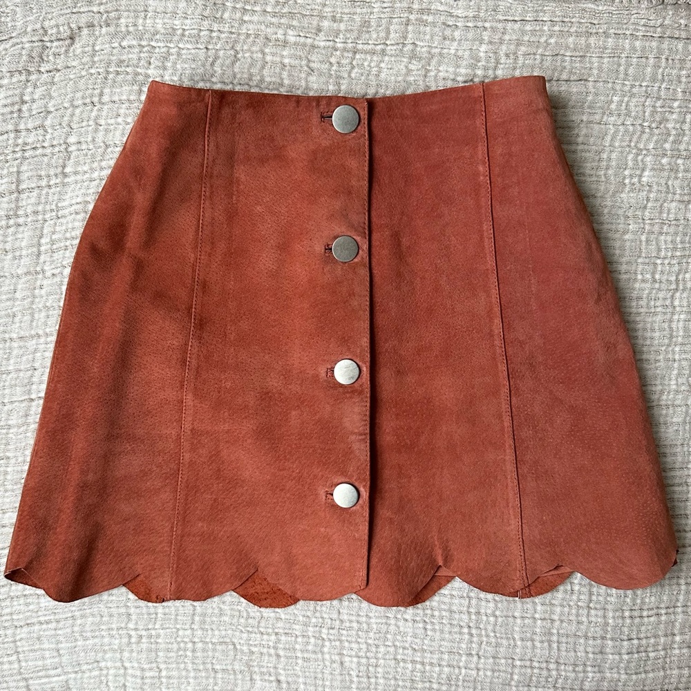 ASOS Suede A Line Skirt With Button Through And Scalloped Hem